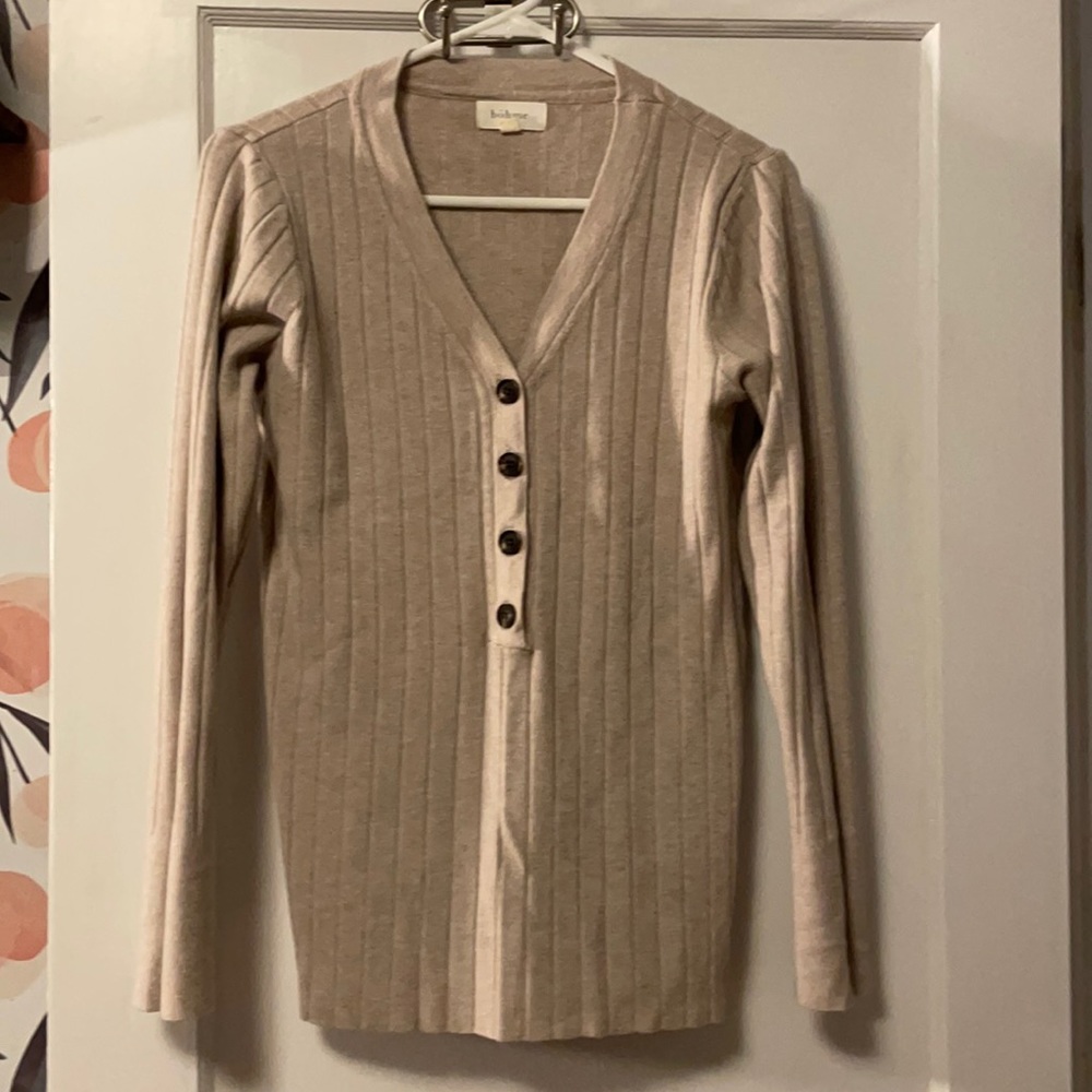oatmeal knit button up long sleeve cardigan